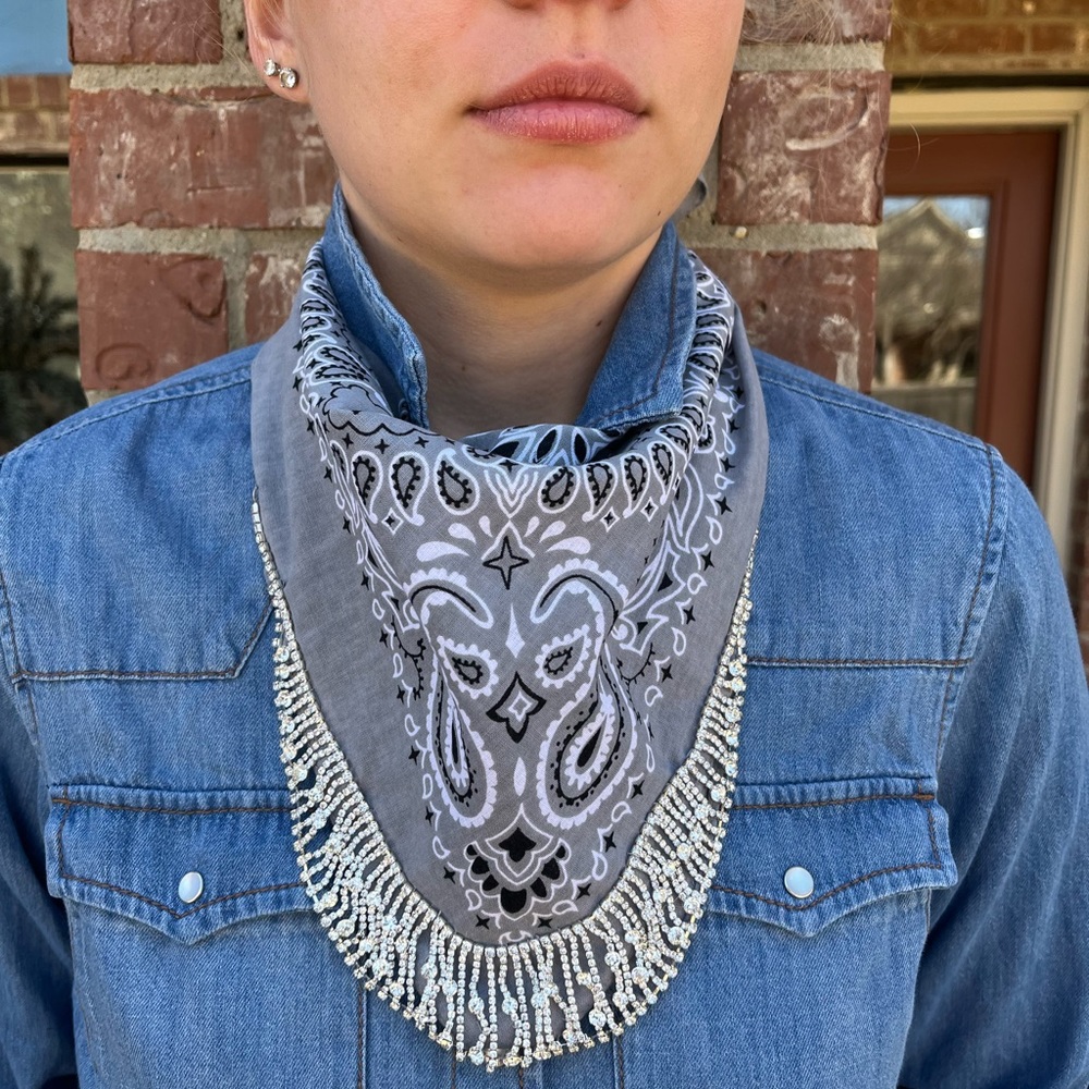 New rhinestone necklace trim bandanna.